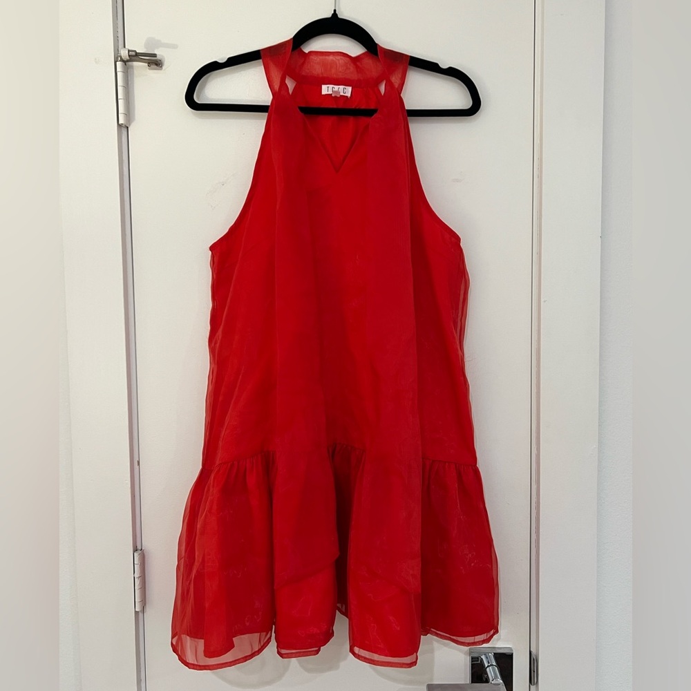 NEW Red Chiffon Dress with Tie Neck - Picture 2 of 5